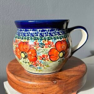 Vintage Polish Pottery Floral Mug – Hand Painted Unikat